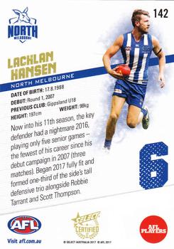 2017 Select Certified #142 Lachlan Hansen Back